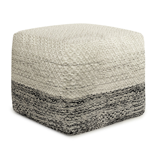 Macie - Square Woven Outdoor / Indoor Pouf - Gray / White by Simpli-Home | Bel Furniture