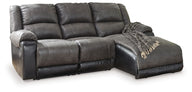 Nantahala - Reclining Sectional With Chaise Dark Gray 3-Piece Reclining Sectional with Right-Arm Facing Chaise by Signature Design by Ashley® | Bel Furniture