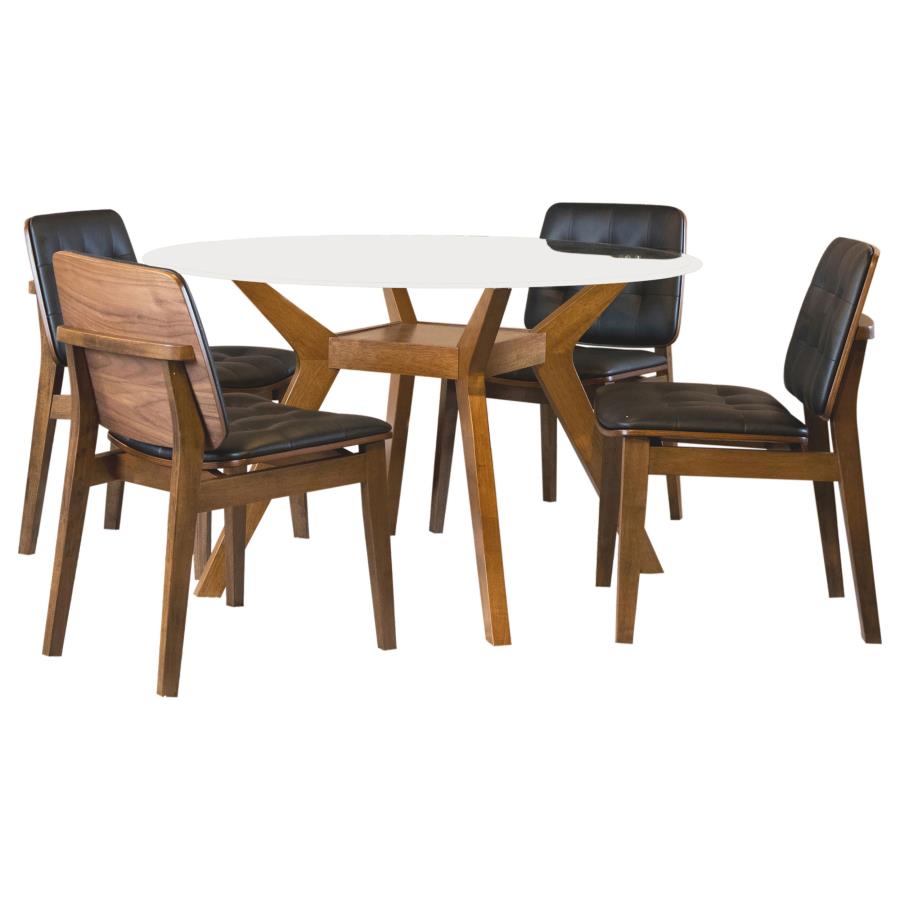 Paxton - 5 Piece Round Glass Top Dining Table Set - Nutmeg