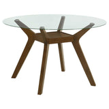 Paxton - Round Glass Top Wood Dining Table - Nutmeg