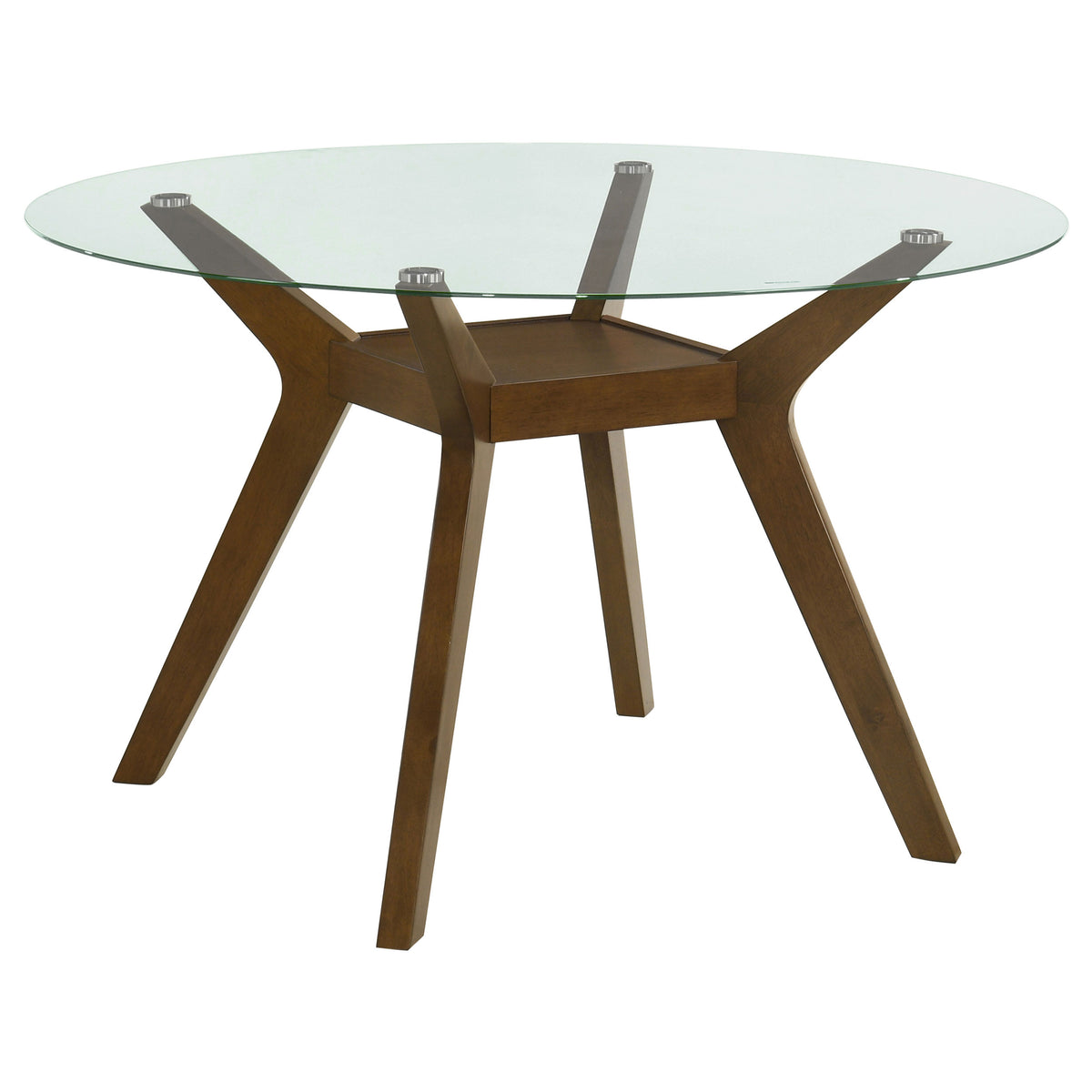 Paxton - Round Glass Top Wood Dining Table - Nutmeg