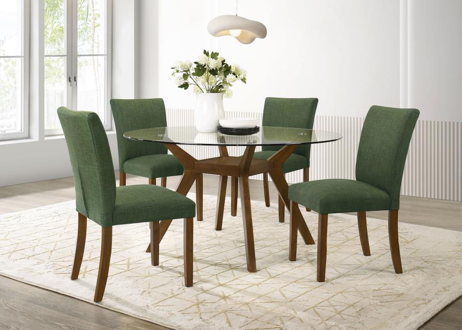 Paxton - Round Glass Top Wood Dining Table - Nutmeg