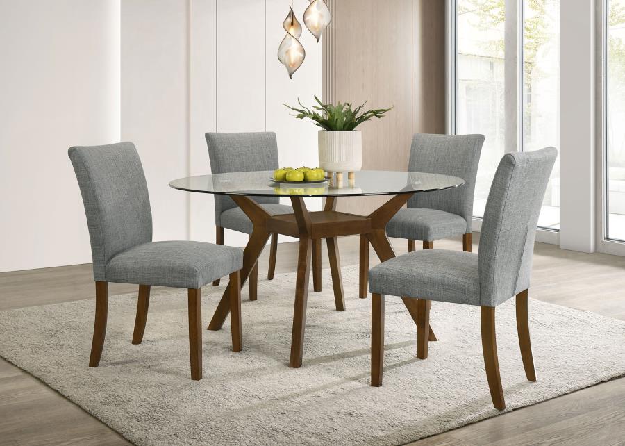 Paxton - Round Glass Top Wood Dining Table - Nutmeg
