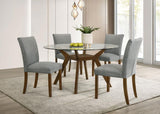 Paxton - Round Glass Top Wood Dining Table - Nutmeg