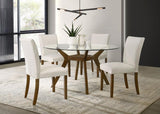 Paxton - Round Glass Top Wood Dining Table - Nutmeg