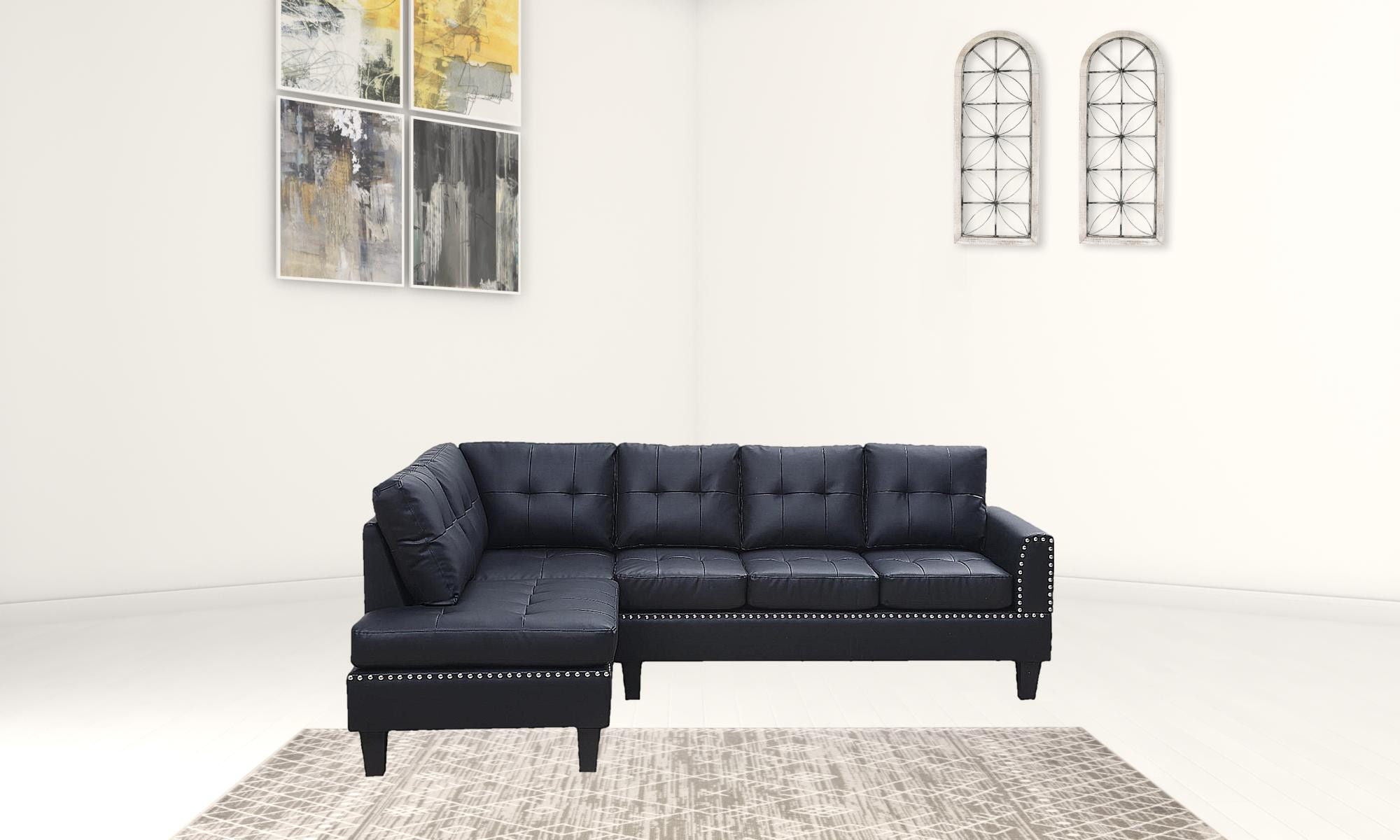 Polyurethane L Shaped Two Piece Corner Sectional - Black