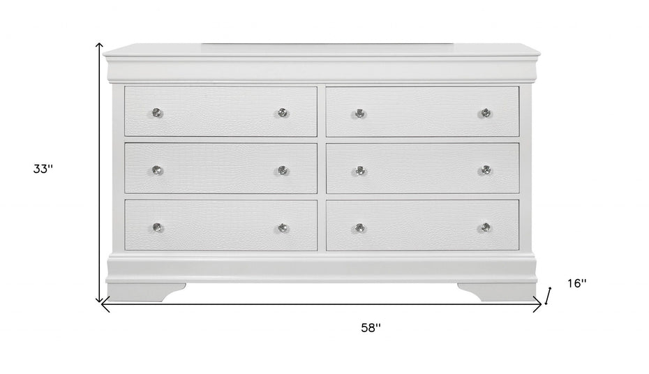 Solid Wood Six Drawer Double Dresser - Metallic White