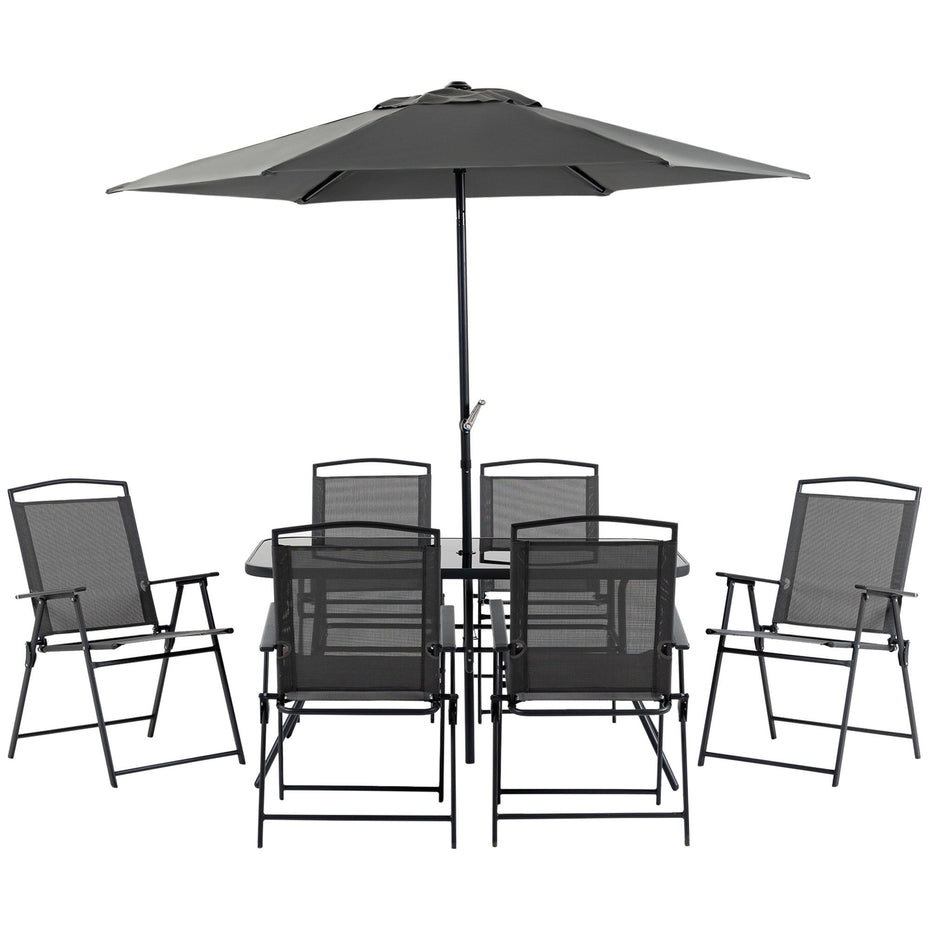 Outsunny - Patio Dining Set With Table Umbrella, Folding Chairs And Dining Table, Outdoor Patio Furniture Set