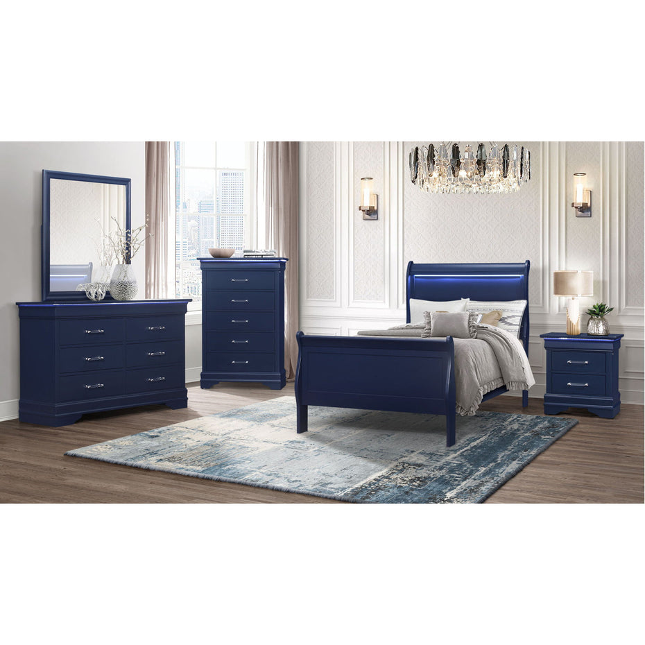 Solid Wood Five Drawer Chest With Led Lighting - Blue