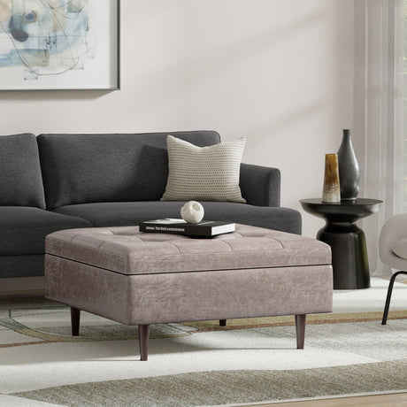 Shay - Large Square Coffee Table Storage Ottoman Mid-Century Style - view 13