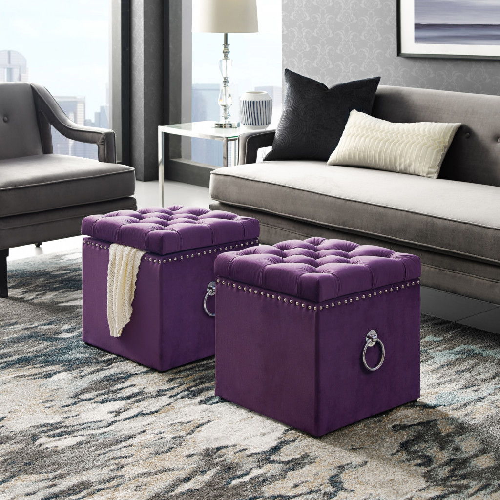 Velvet Tufted Storage - Purple / Black