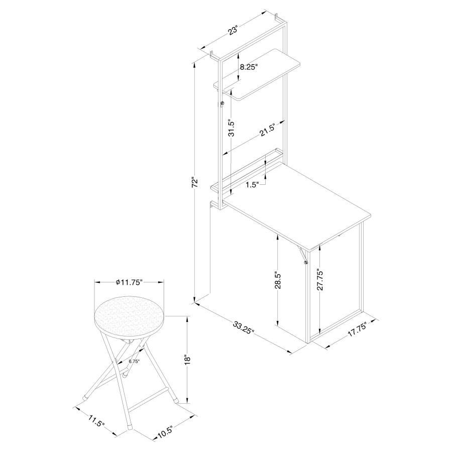 Riley - Foldable Whiteboard Wall Desk With Stool - Rustic Oak