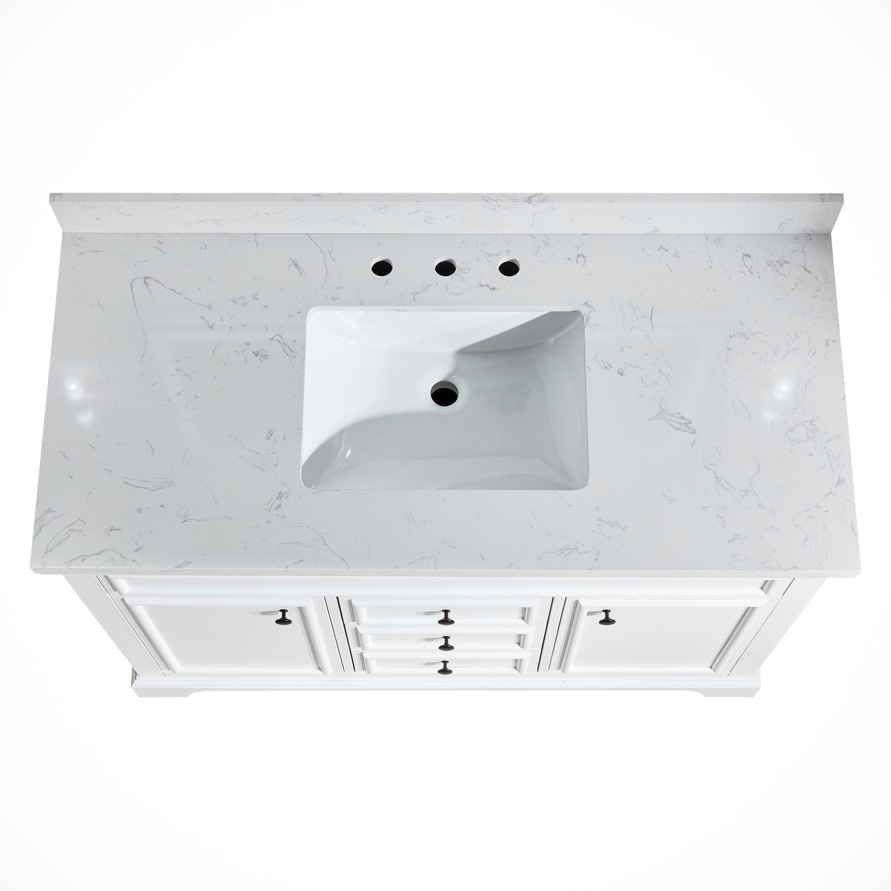 Freestanding Single Bathroom Vanity & Marble Top - White