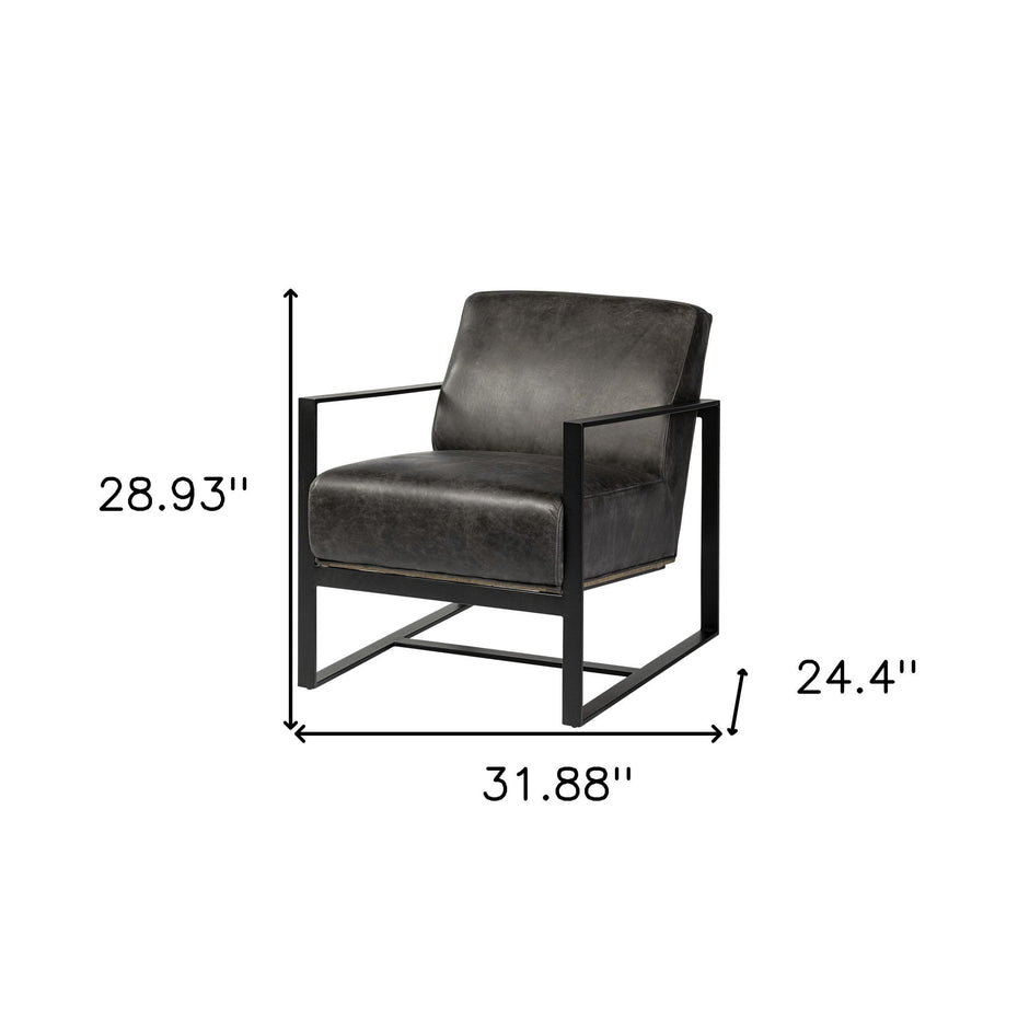 Genuine Leather Distressed Arm Chair - Black