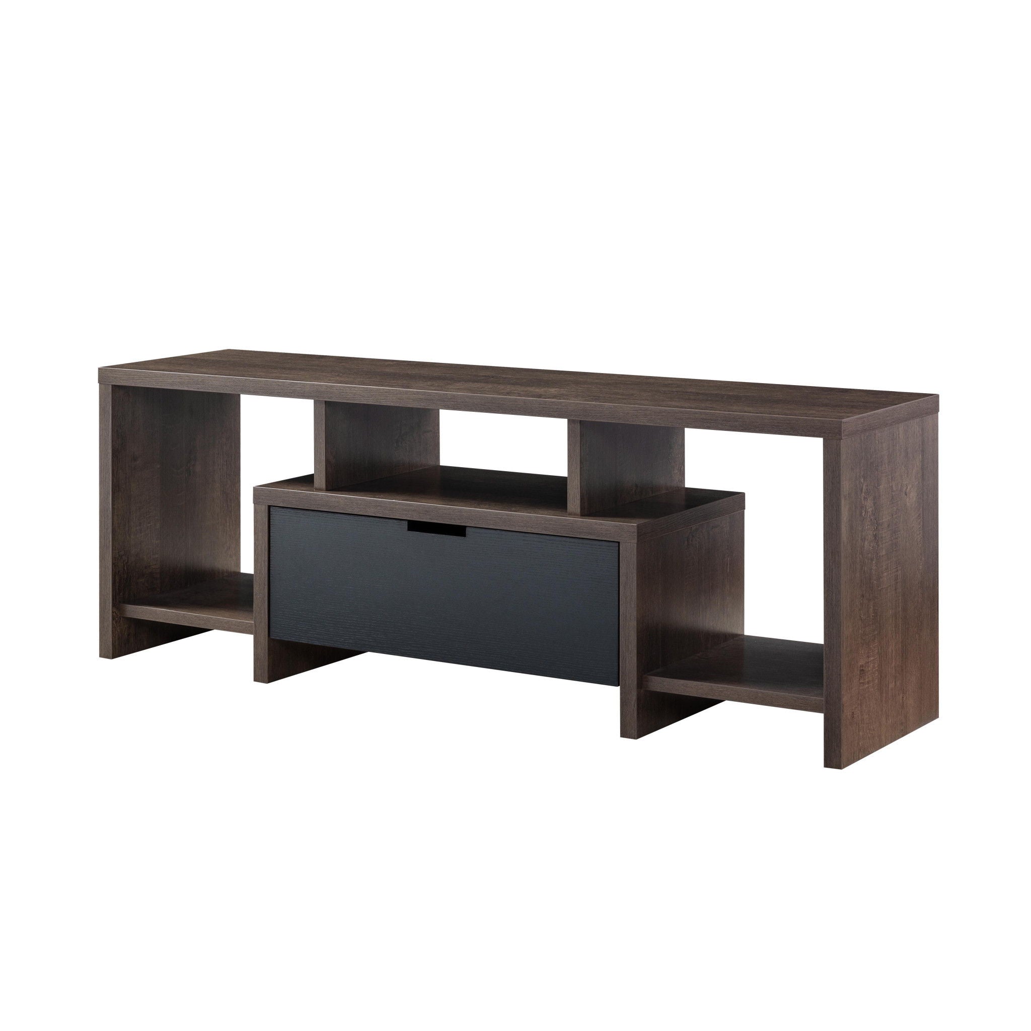 Wood Cabinet Enclosed Storage TV Stand - Walnut Oak / Black