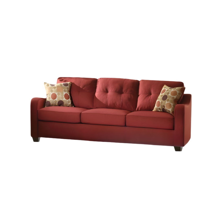 Linen Sofa And Toss Pillows With Chocolate Legs - Red