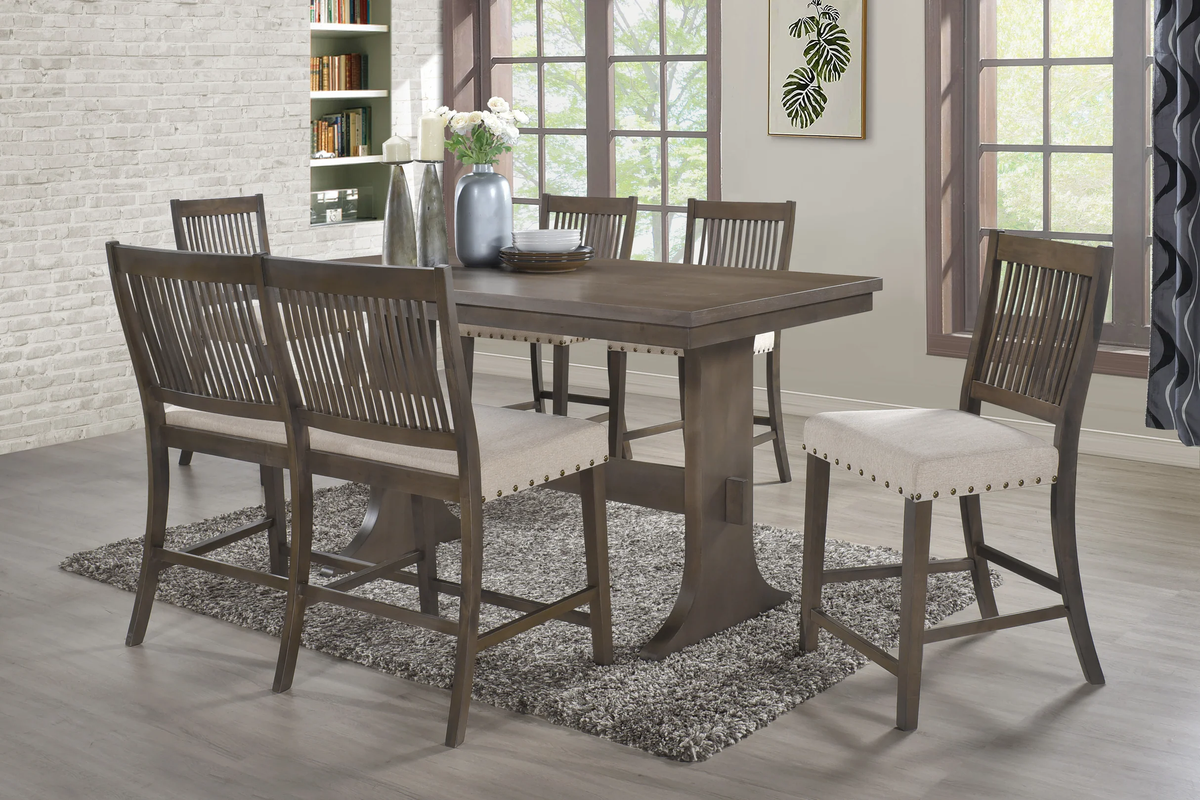 11-Piece 3-Room Furniture Package with Taupe Living Room Set, Queen Bed & 6-Piece Dining Set