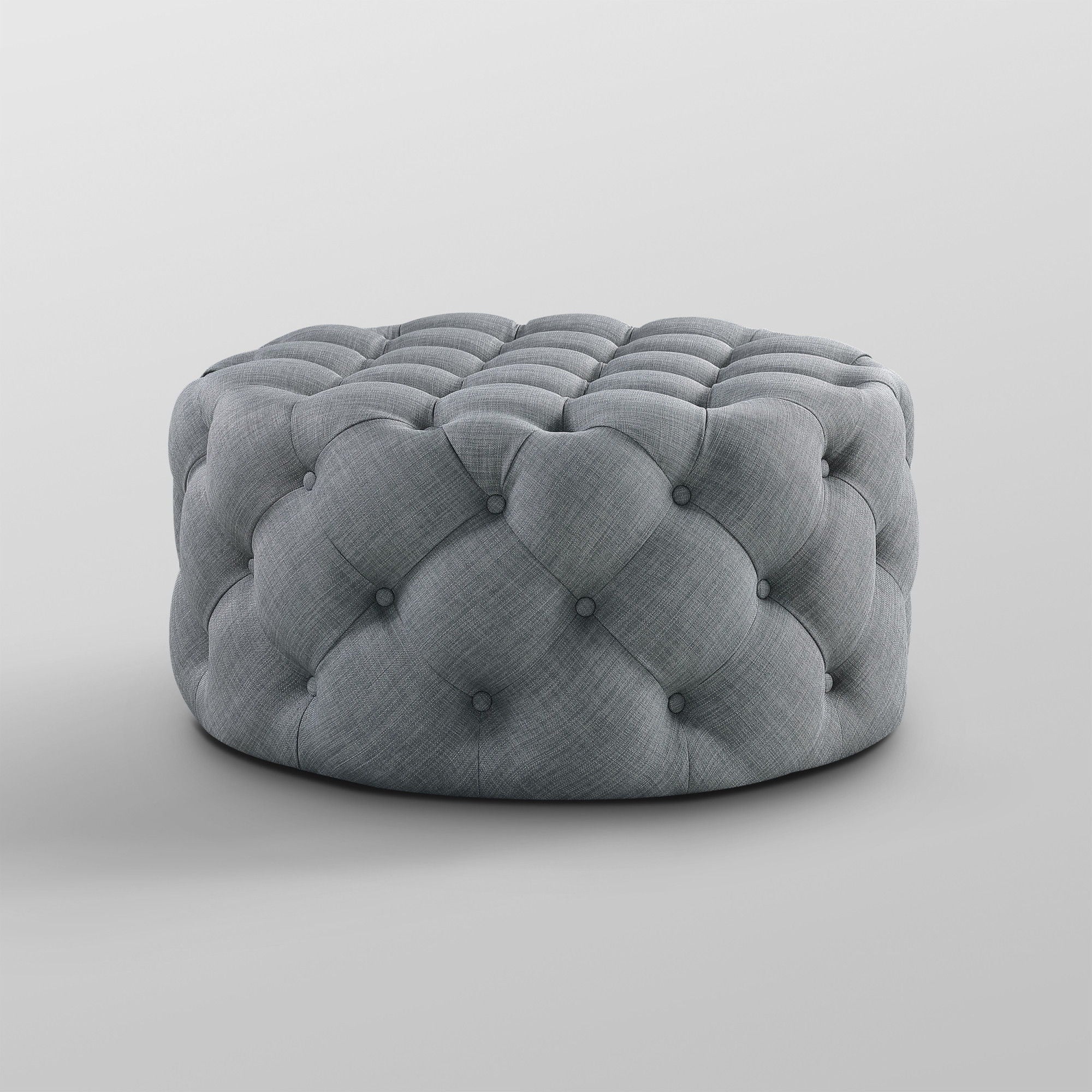 Linen Rolling Tufted Round Cocktail Ottoman - Light Gray