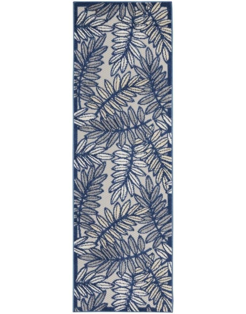 2' X 6' Floral Non Skid Indoor / Outdoor Runner Rug - Ivory / Navy