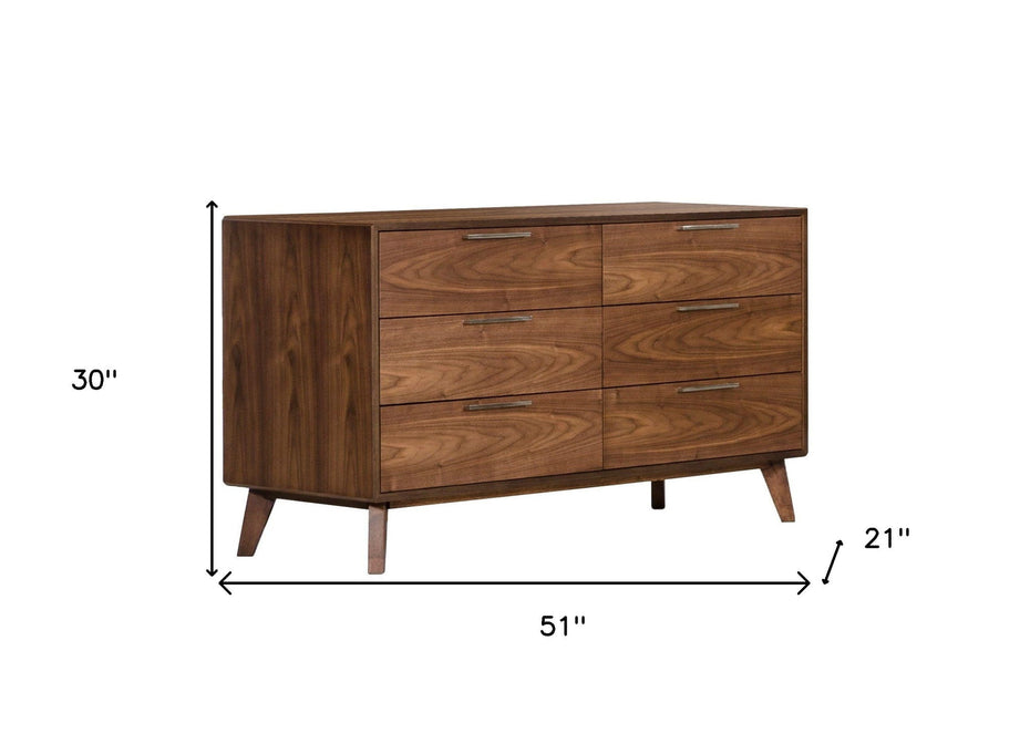 Wood Six Drawer Double Dresser - Brown