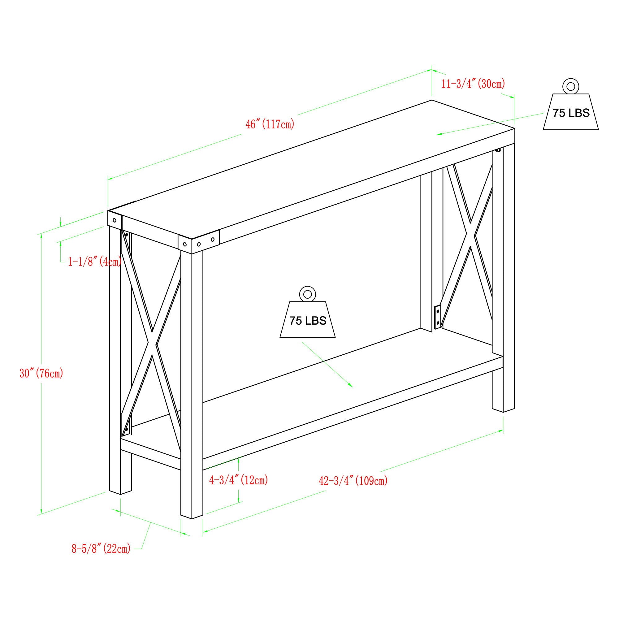 Farmhouse Metal X Table With Lower Shelf