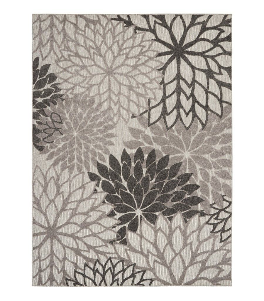 10' X 13' Floral Non Skid Indoor / Outdoor Area Rug - Silver Gray