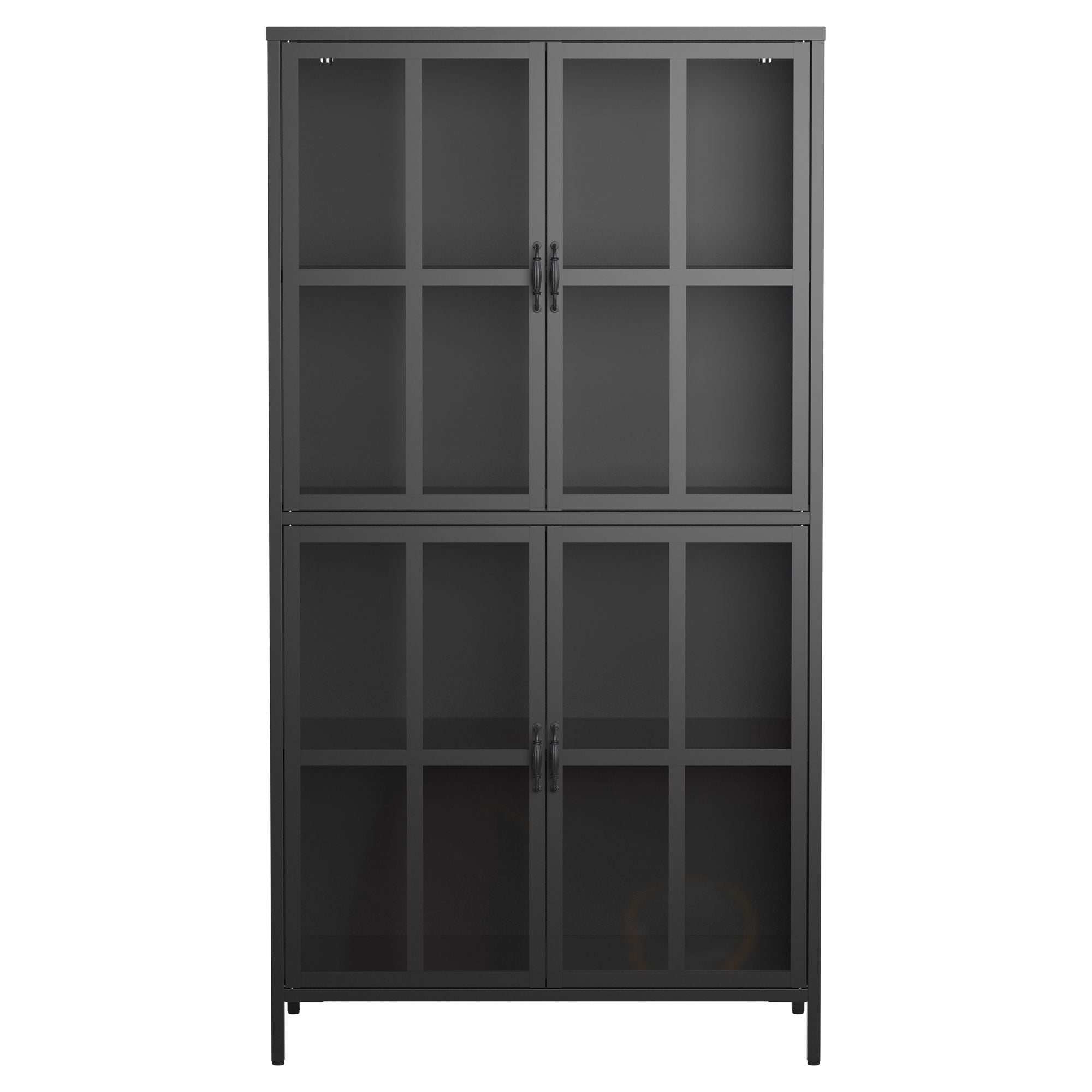 Premium Metal Storage Cabinet With Tempered Glass Doors, Adjustable Shelves, Anti-Tipping Device, Magnetic Silent Closure, And Adjustable Feet For Home And Office Use