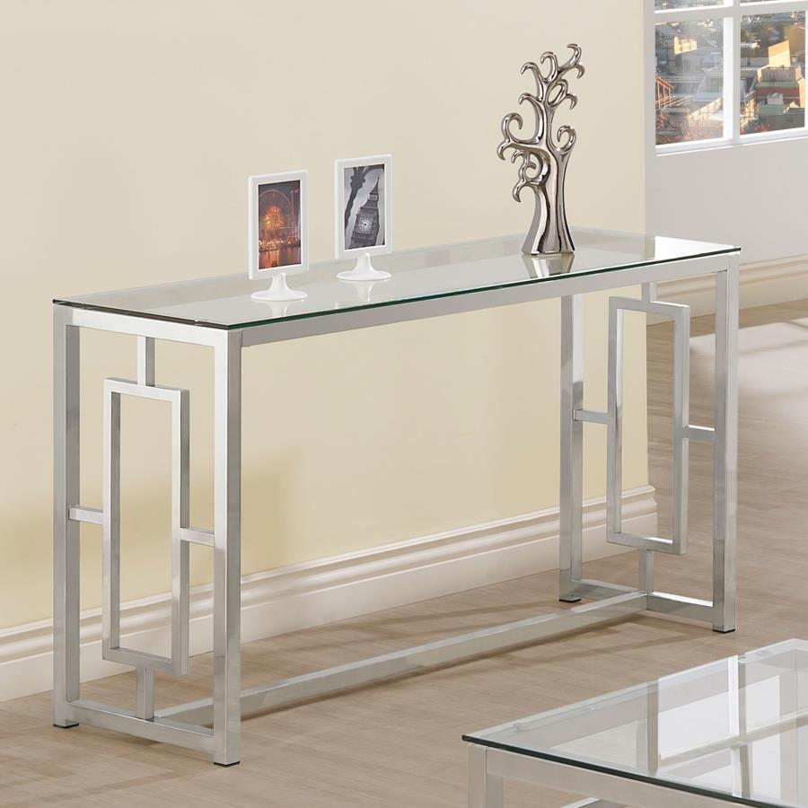 Merced - Glass Top Metal Entryway Sofa Console Table - Nickel