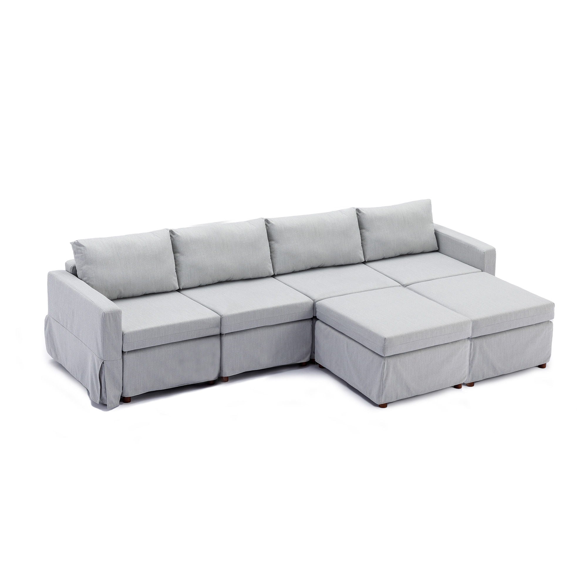 4 Seat Module Sectional Sofa Couch With 2 Ottoman For Living Room, Seat Cushion And Back Cushion Non-Removable And Non-Washable