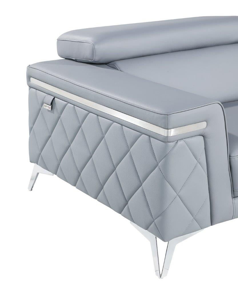 Metallic Leather Loveseat - Light Blue / Silver