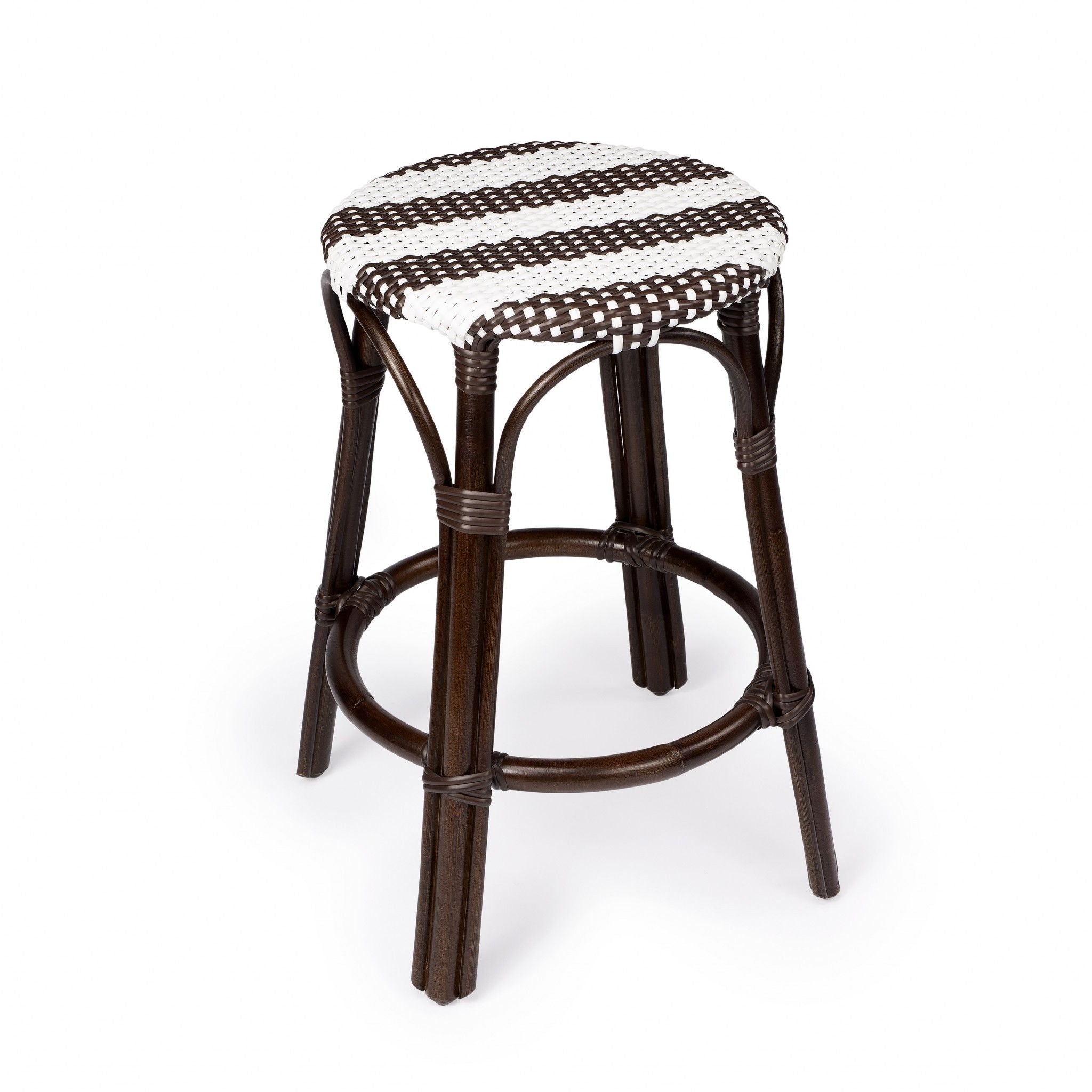 Rattan Backless Counter Height Bar Chair - Dark Brown / White