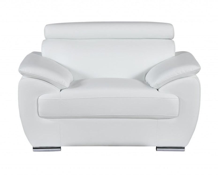 Three Piece Genuine Leather Six Person Indoor Seating Set - White