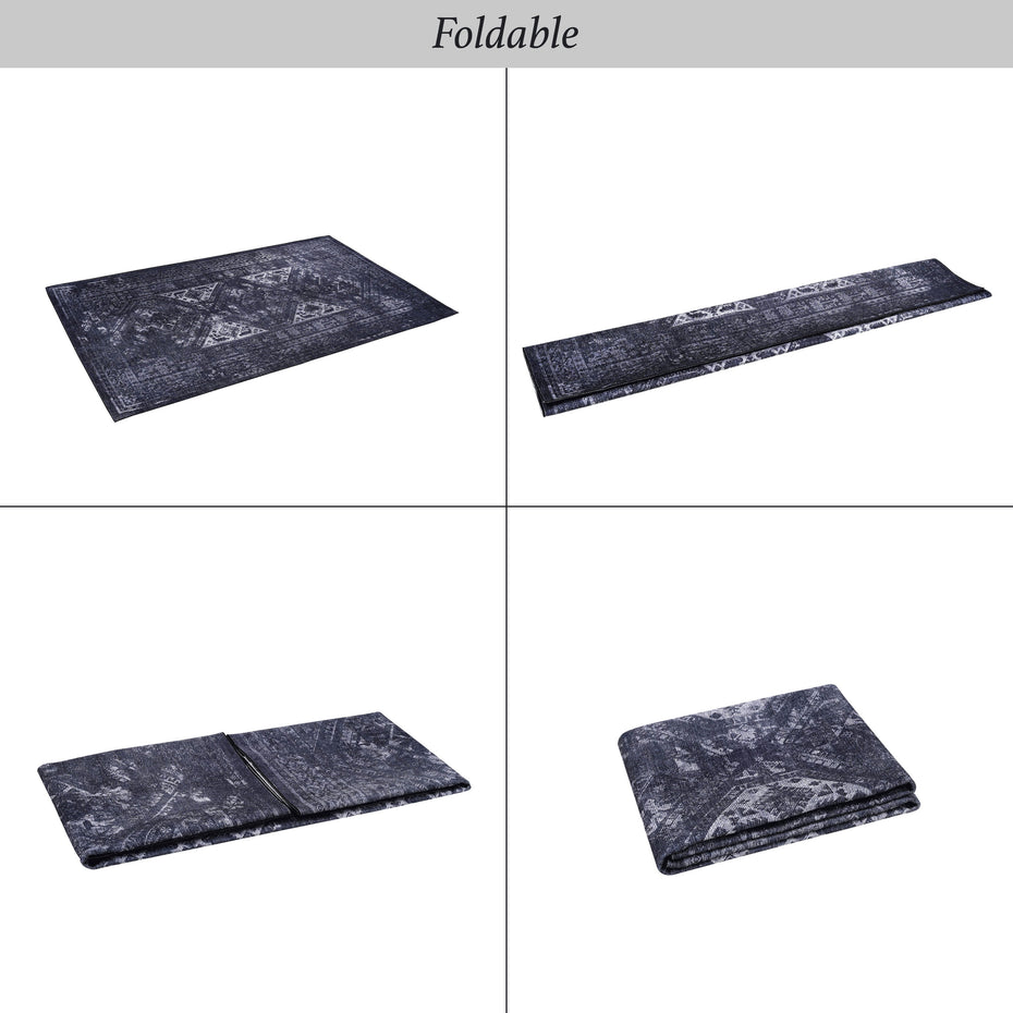 4' x 6' Area Rugs, Washable, Low-Pile, Non-Slip, Non-Shedding, Foldable, Kid & Pet Friendly - Black / Gray