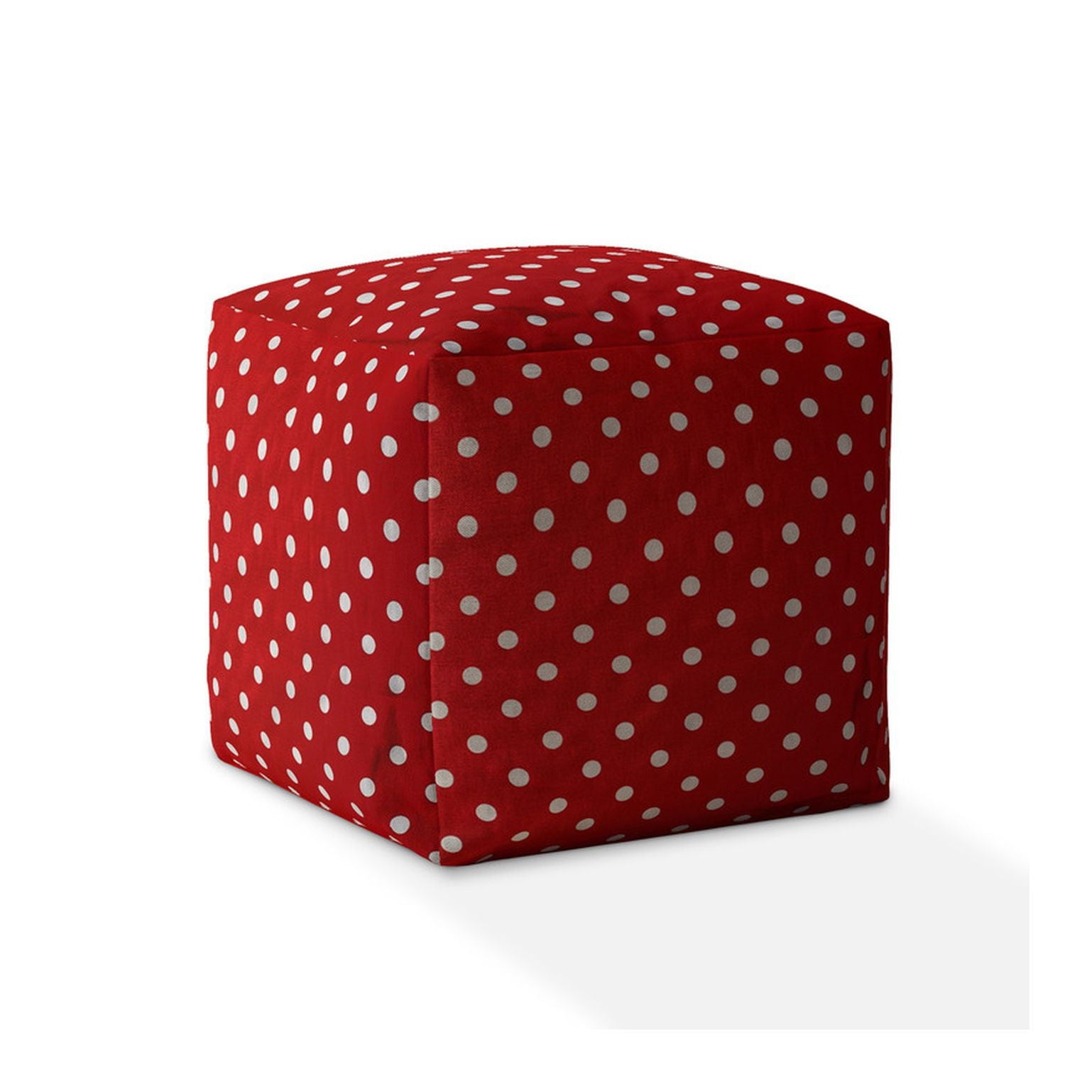 Cotton Polka Dots Pouf Cover - Red / White