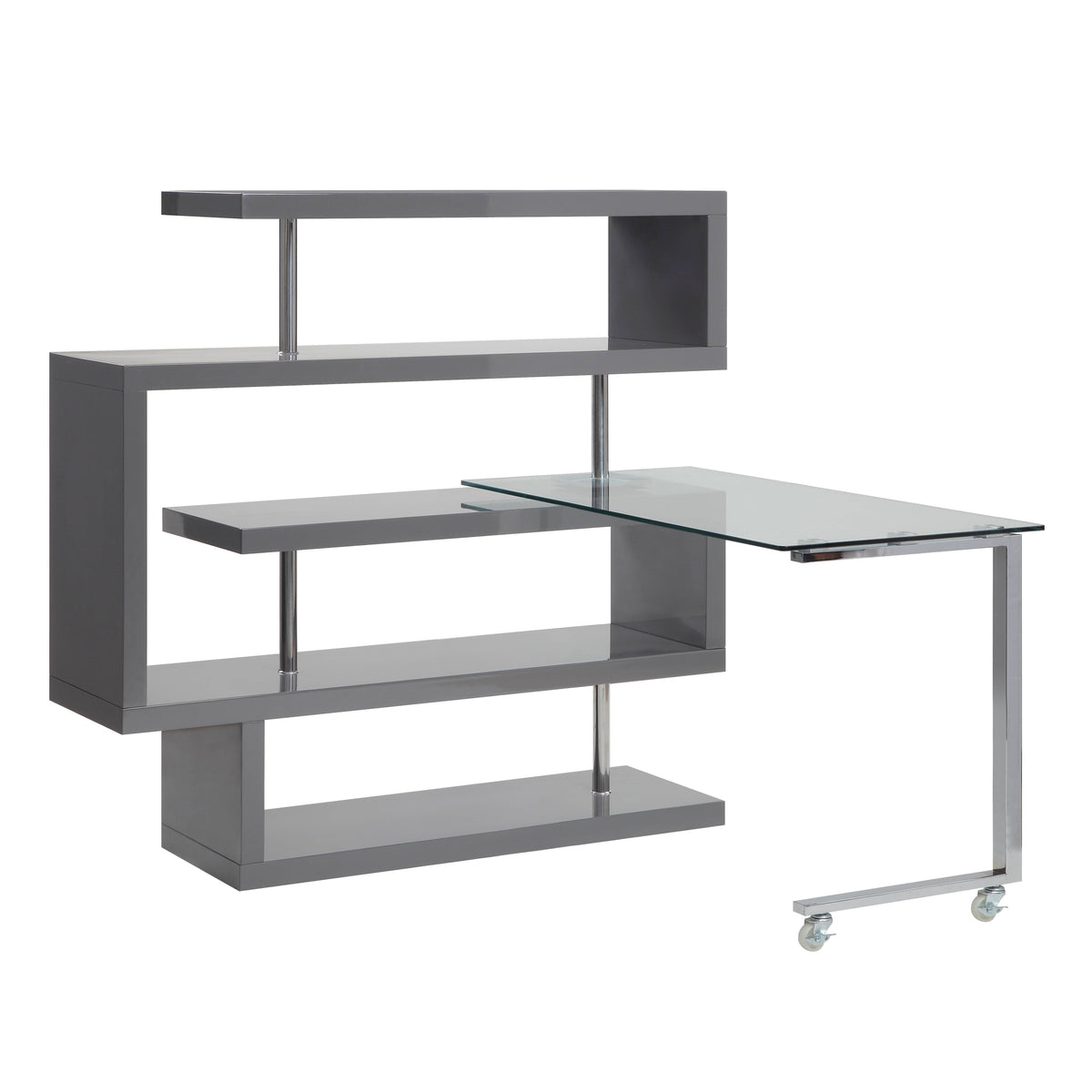 Buck II - Clear Glass, Chrome High Gloss Writing Desk With Shelf by Urban Nest | Bel Furniture