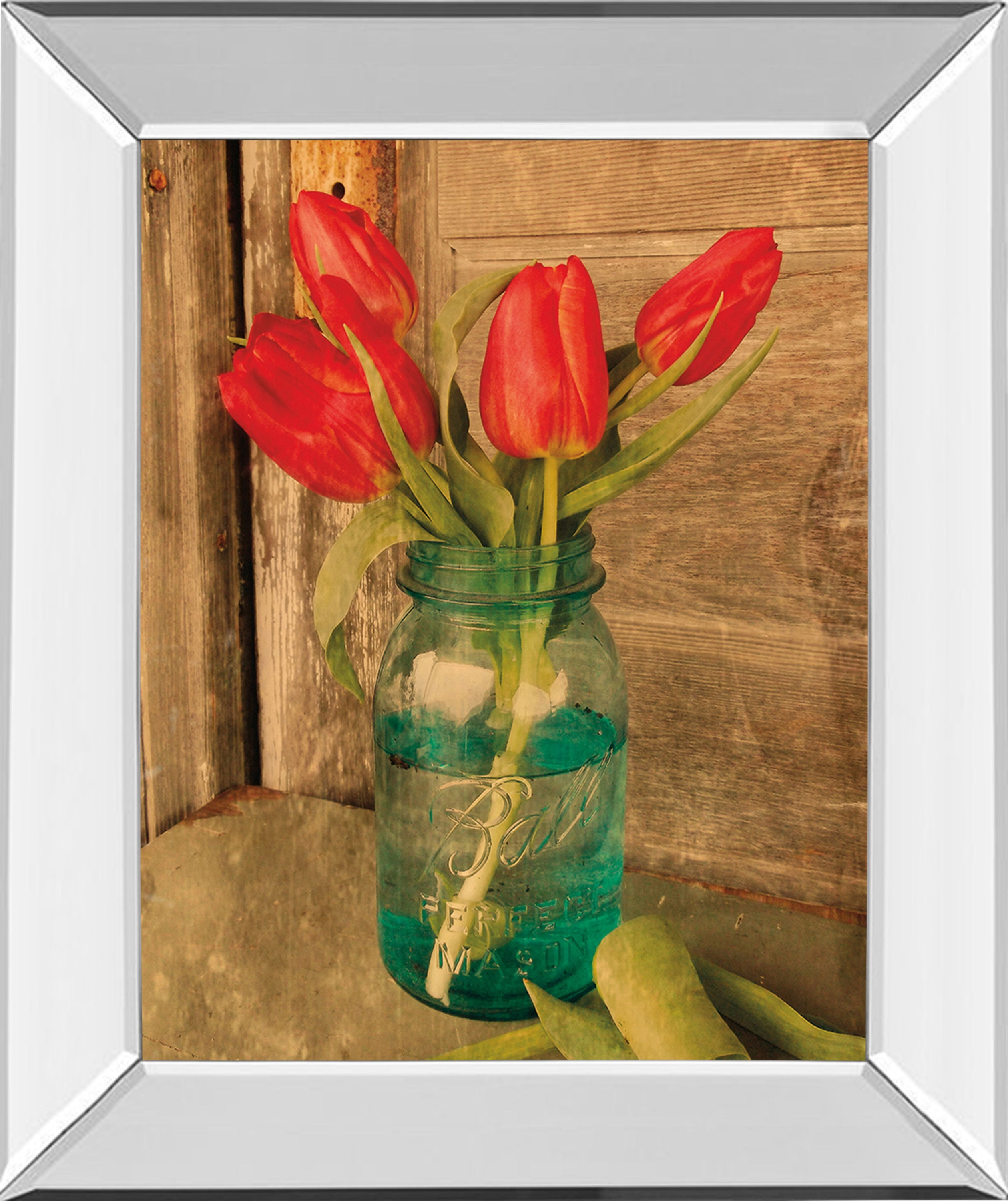 Country Tulips By Anthony Smith - Mirror Framed Print Wall Art - Red