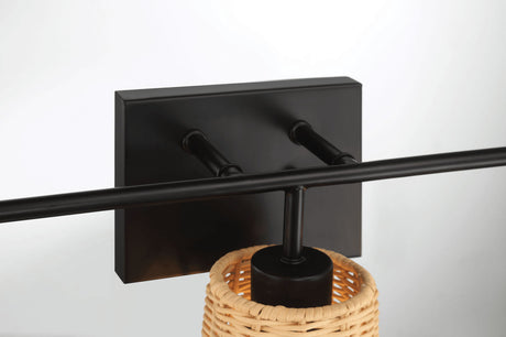 Moonlit - 3 Lights Wall Sconce With Shade, Bathroom Lighting Fixtures Over Mirror - Black / Rattan by Ashcroft Furniture | Bel Furniture