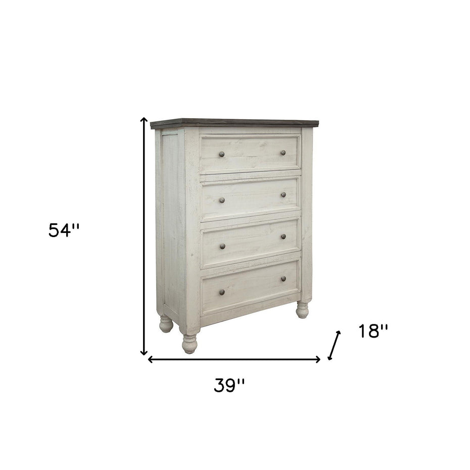 Solid Wood Four Drawer Chest - Gray / Ivory