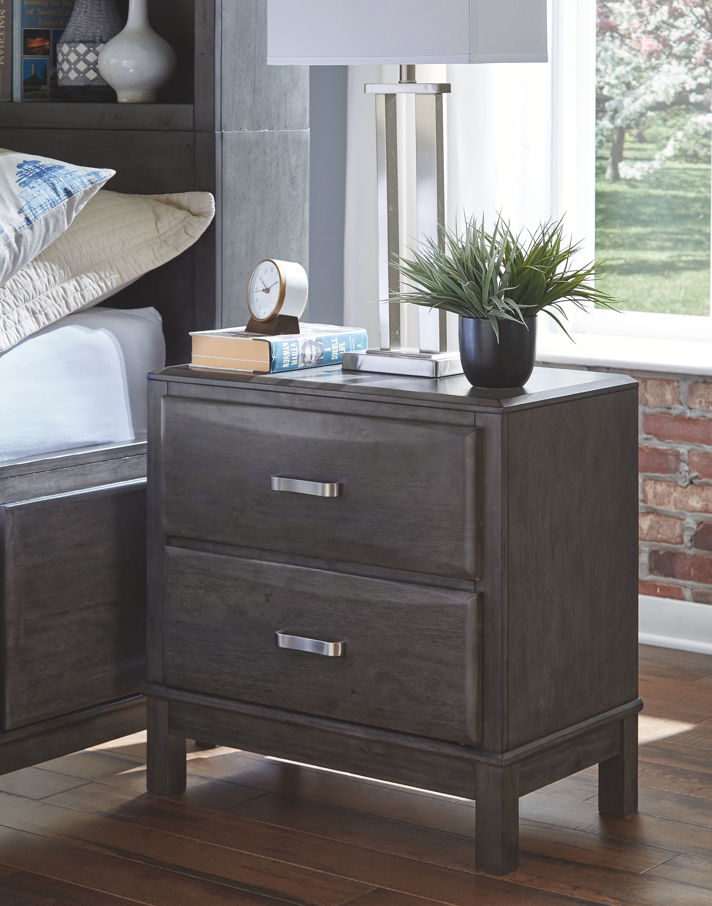 Caitbrook - Gray - Two Drawer Night Stand