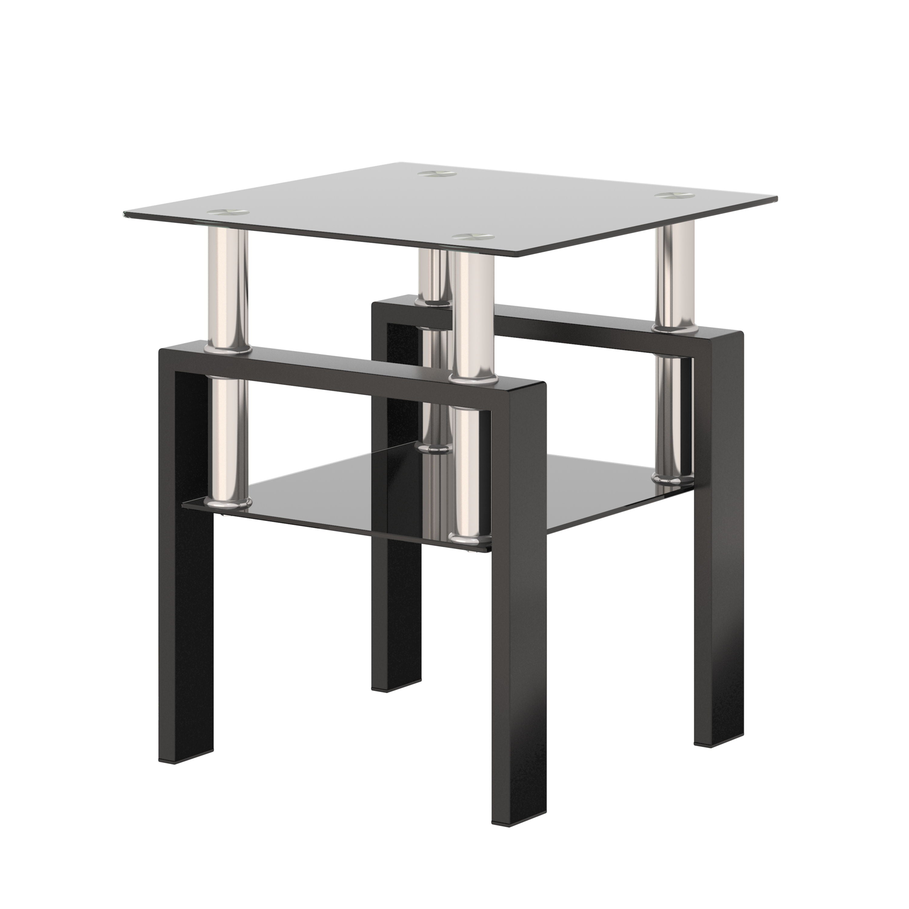 Modern Tempered Glass Tea Table, End Square Table For Living Room - Black