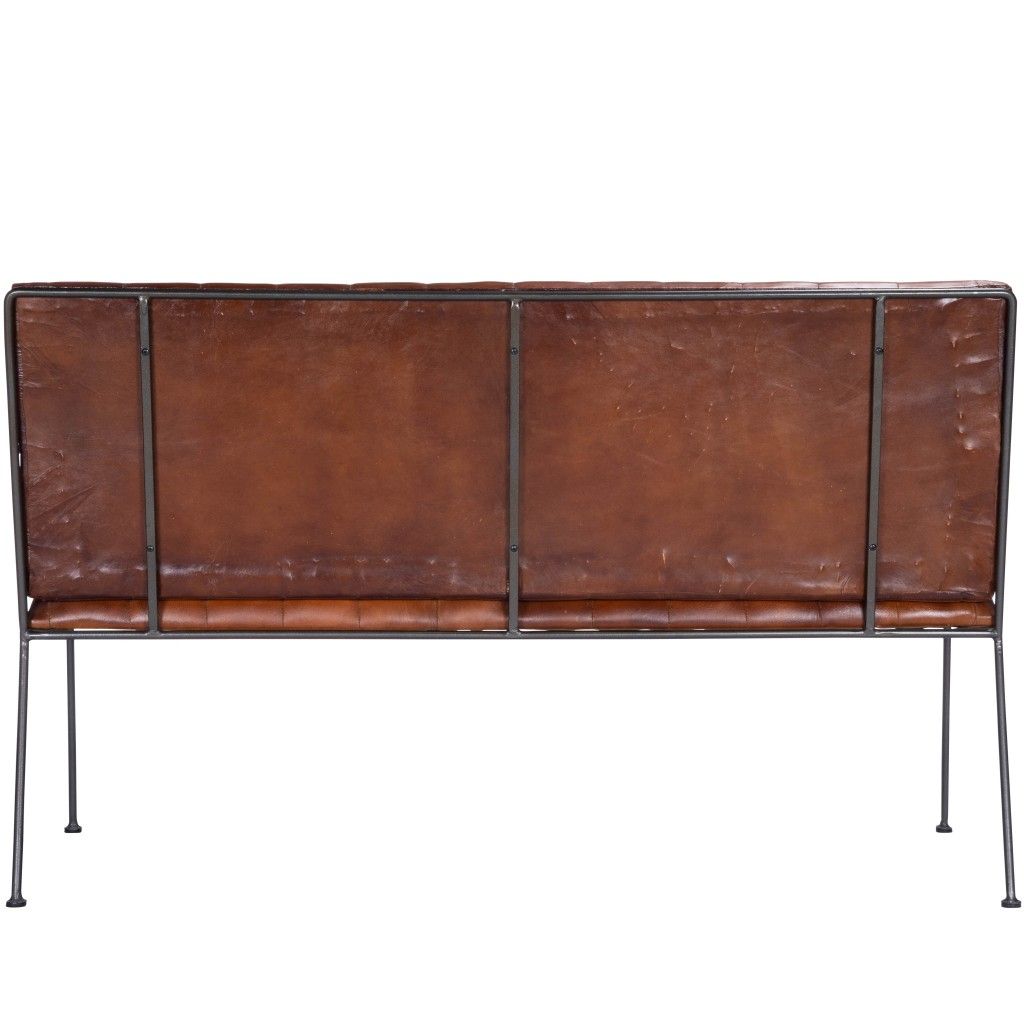 Upholstered Faux Leather Distressed Bench - Brown / Black