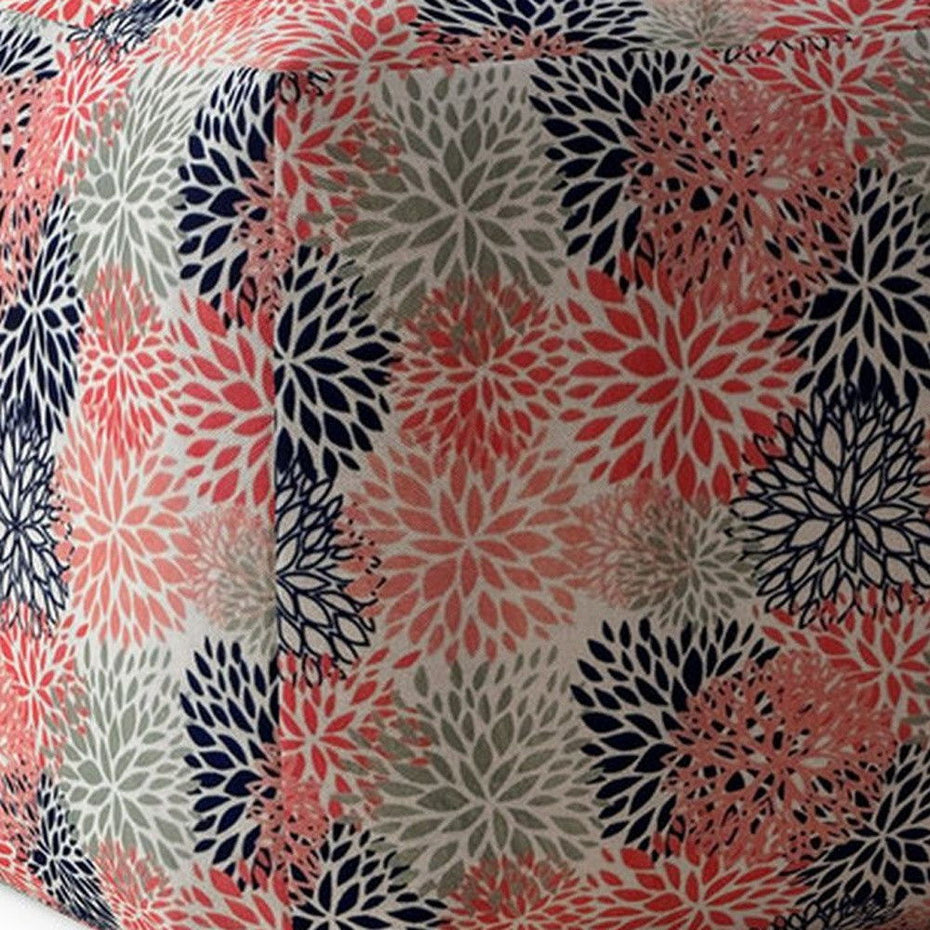 Polyester Floral Pouf Ottoman - Coral