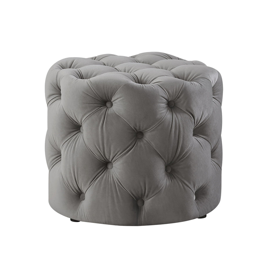 Velvet Tufted Round Ottoman - Gray