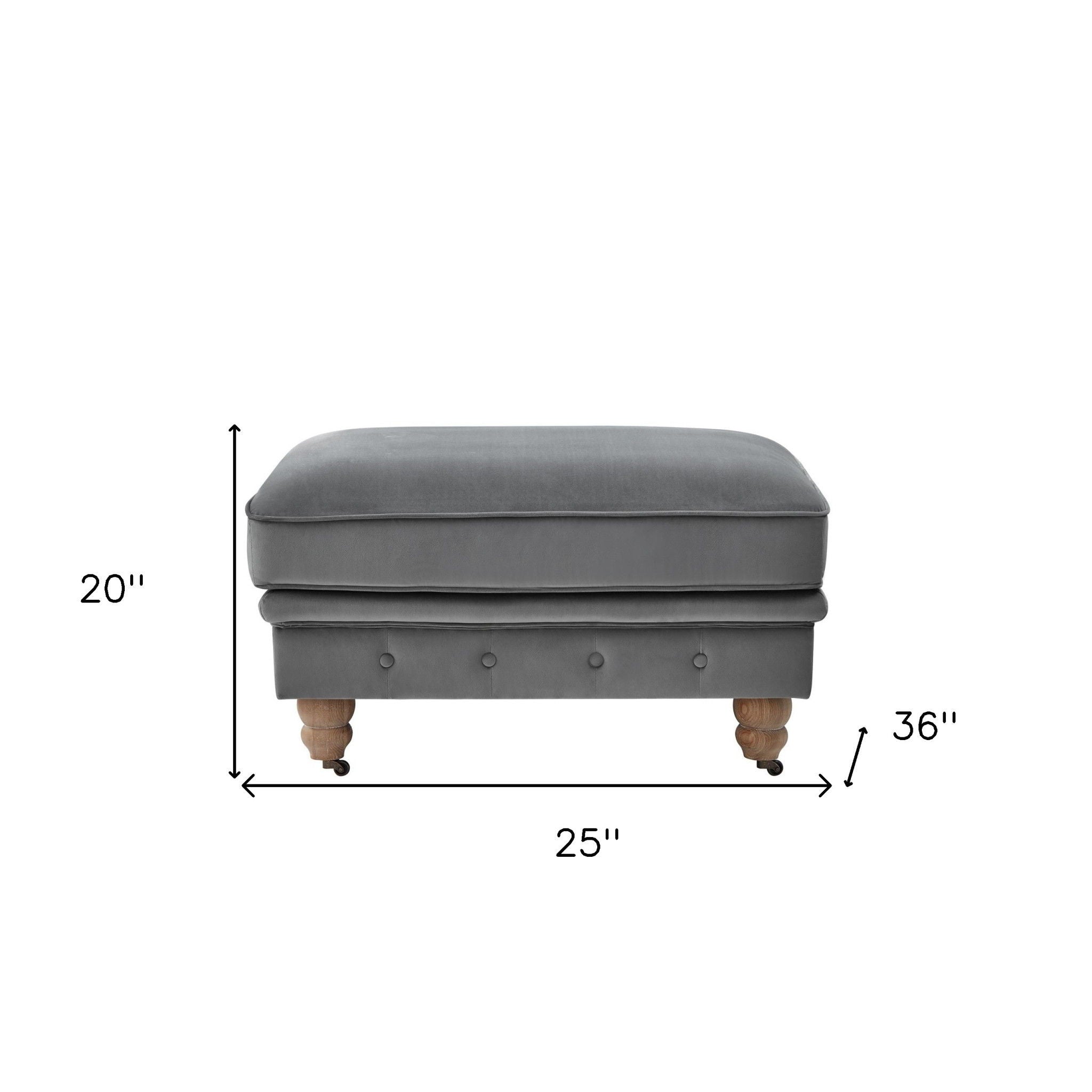 Velvet And Natural Rolling Tufted Cocktail Ottoman - Gray