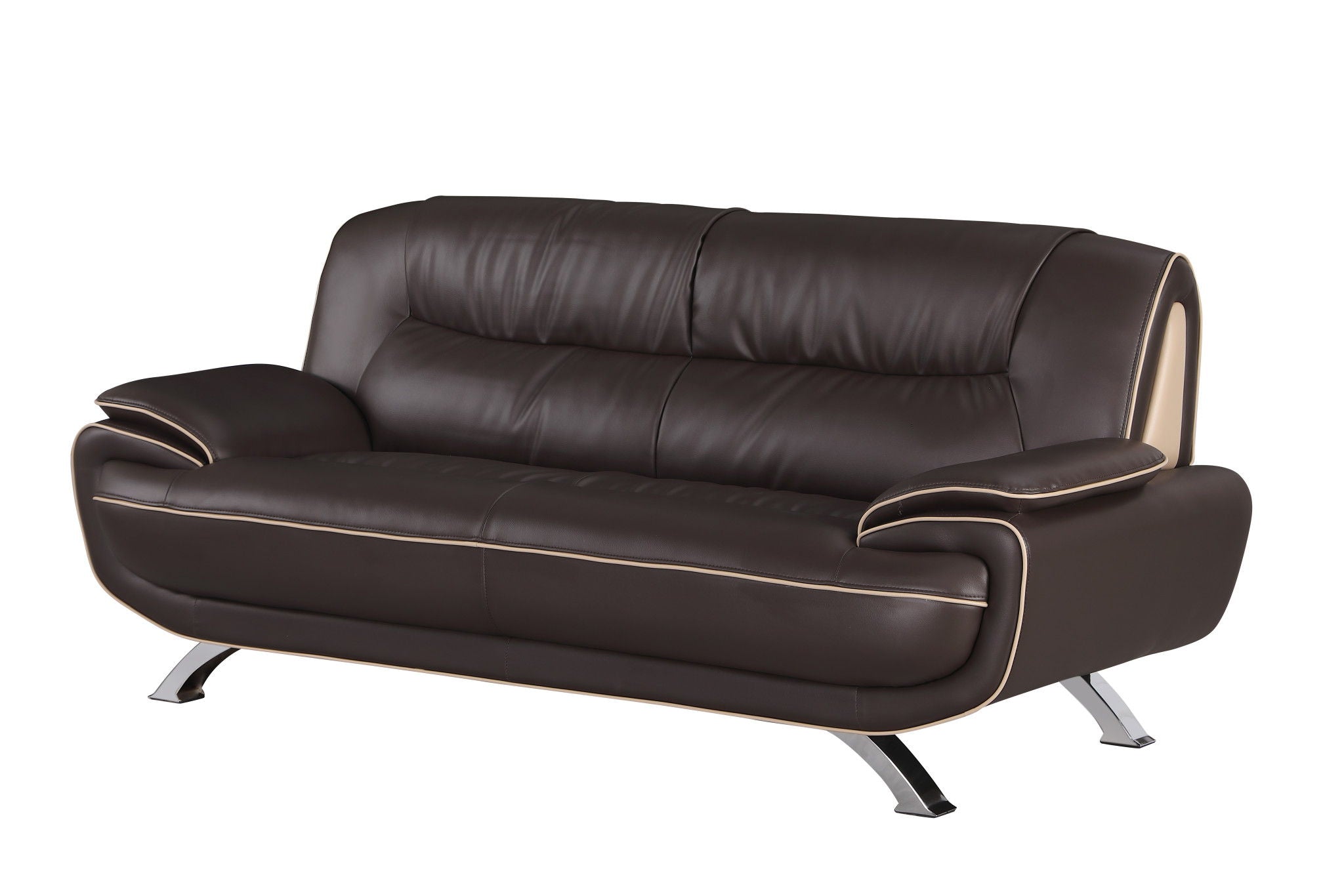 Leather Sofa With Silver Legs - Brown