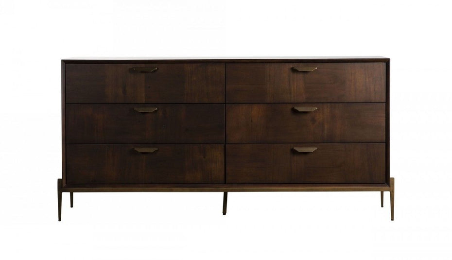 Six Drawer, Double Dresser - Dark Brown