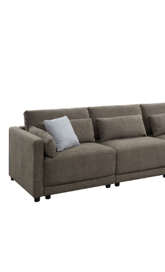 Rylie - Linen 4 Pieces Modular Sectional Sofa With Toss Pillows - Brown