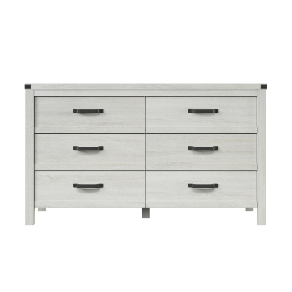 6 Drawer Double Wooden Dresser - White