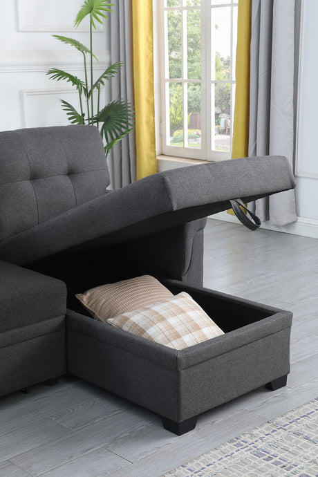 Lucca - Linen Reversible Sleeper Sectional Sofa With Storage Chaise by Lilola Home | Bel Furniture
