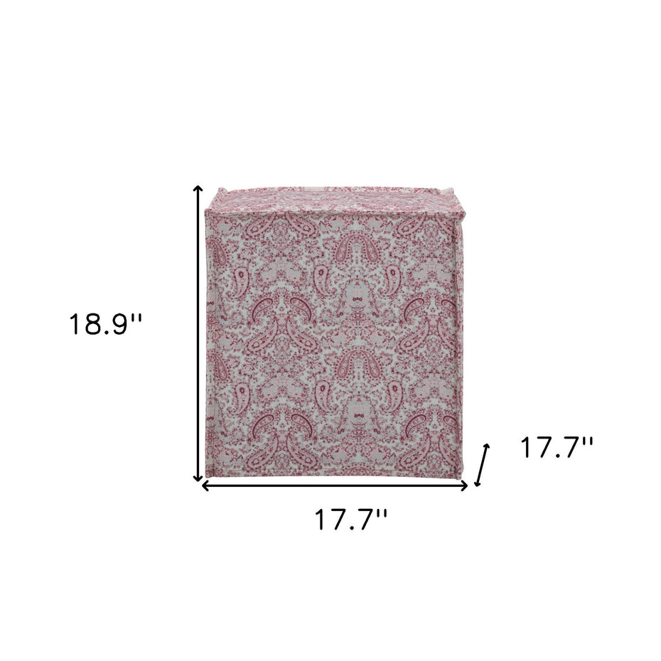 Linen Floral Ottoman - Red